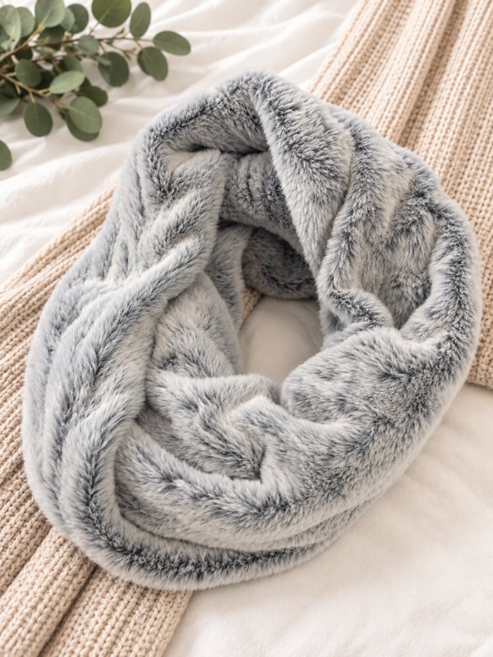 🤍 Twigs & Arrow Faux Fur Neck Wrap – Gray